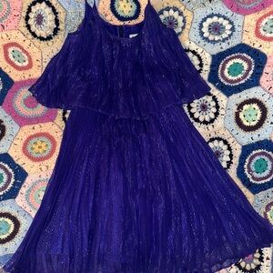 Halston Heritage 2 Tired Pleated Silk Metallic Dress